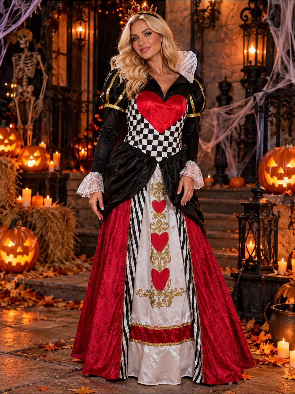 Queen of Hearts Kids Costume - Red and Black Heart Dress size S